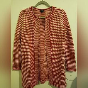 Talbot's Women's Red and White‎ Patterned Cardigan 100 % Merino Wool Sz SP